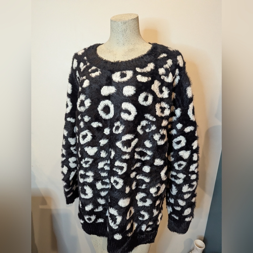 White Birch Black & White chunky Soft Oversized Crew Neck Long Sleeve Sweater XL